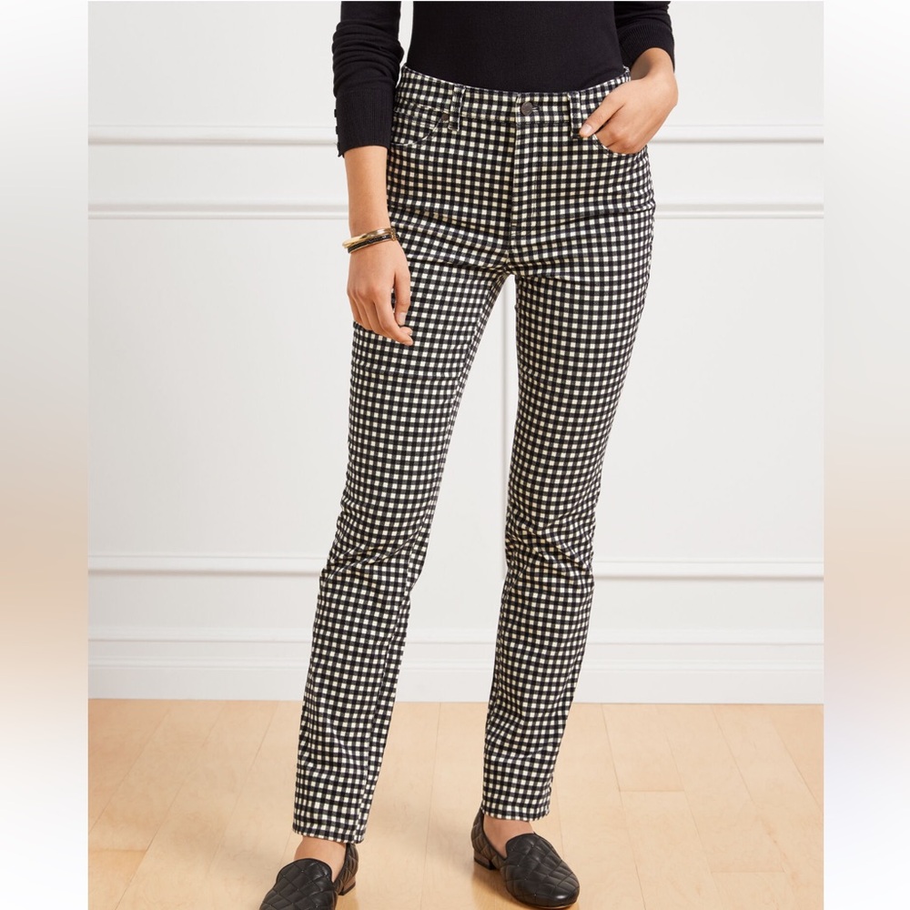 TALBOTS  High-Waist Straight Leg black white Checkered Velveteen Pants Size 16P